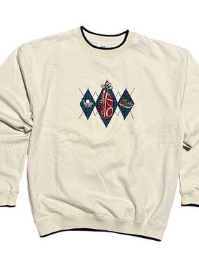 Golf Clubs/Bag Vintage Embroidered 90s Cream Crewneck Sweatshirt, Men's XL